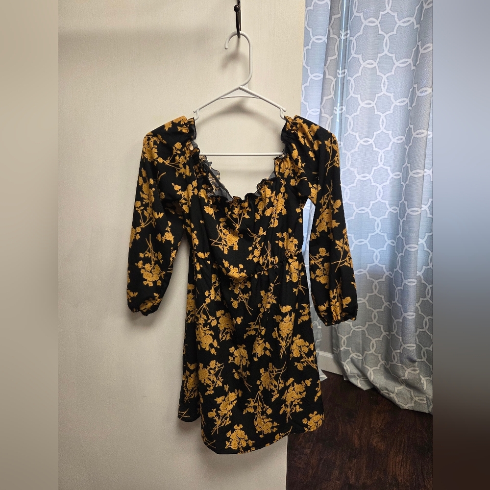 Floral Black and Gold Women's Dress